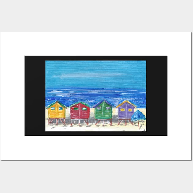 Colourful beach huts painting Wall Art by DebTheZeb